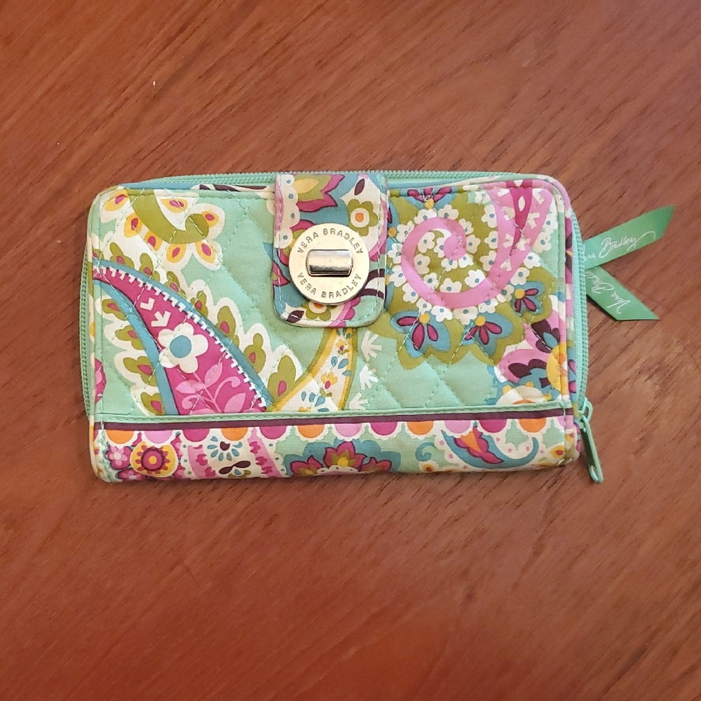 Vera Bradley Floral Paisley Wallet in Green and Pink